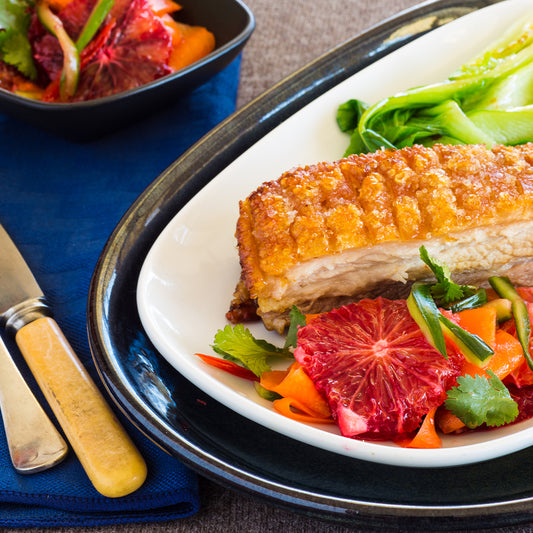 Crisp Pork Belly with Redbelly Blood Orange Pickle