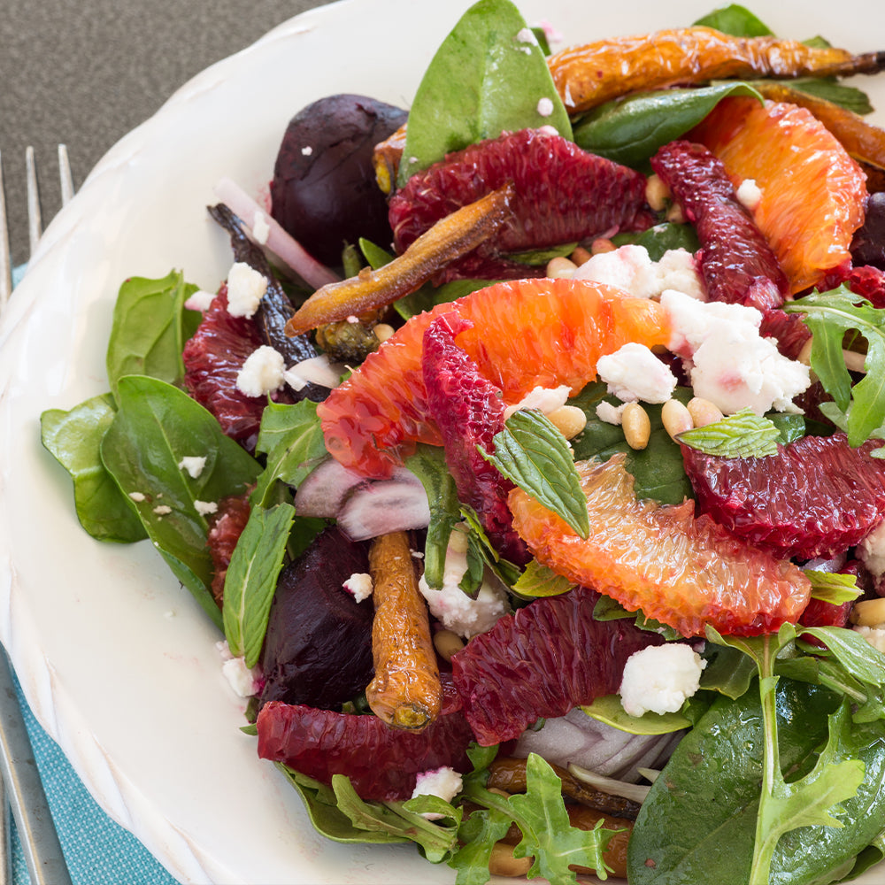 Redbelly Blood Orange Salad with Baby Beets, Feta and Pinenuts